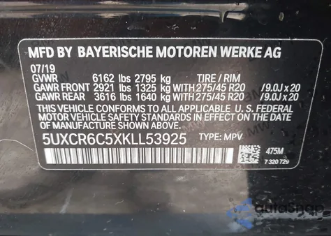 2019 BMW X5 xDrive40I z USA, uszkodzony, nr VIN 5UXCR6C5XKLL53925